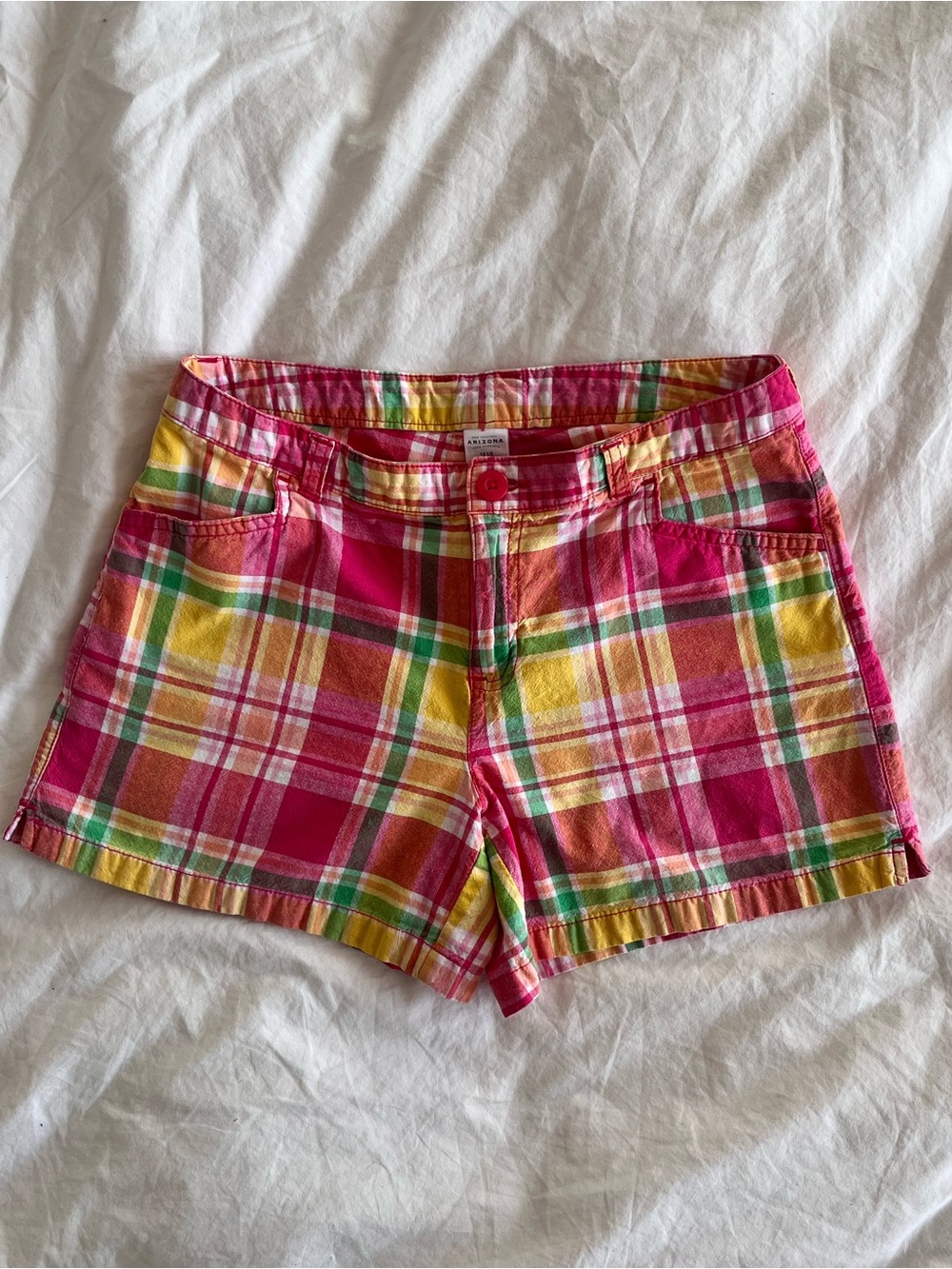 Vintage Arizona Jean Company Y2K Pink Rainbow Plaid Cotton Shorts